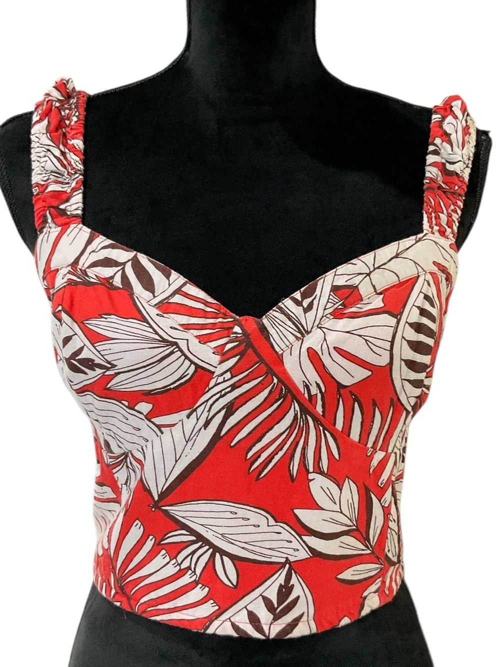 Japna Orange Red Tropical-Print Crop Top Large